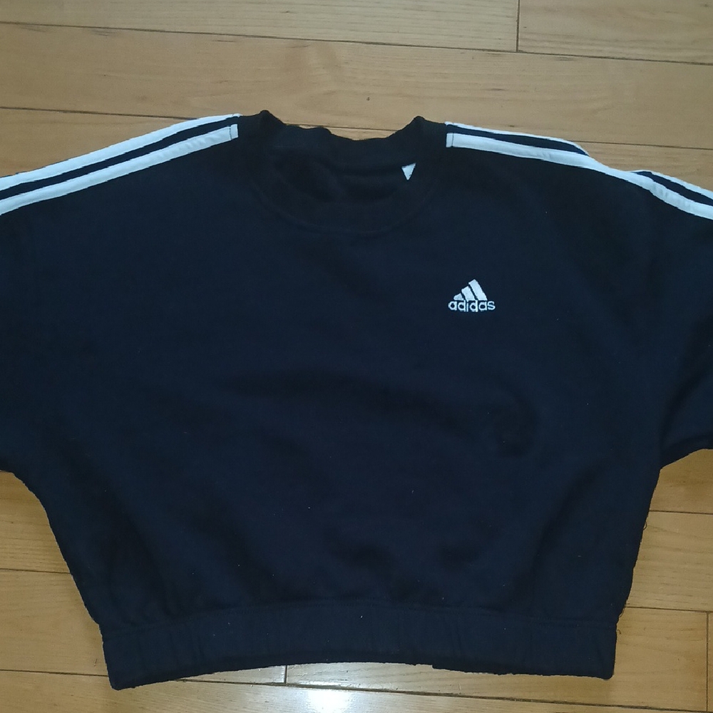 Adidas Black Cropped Top with White Stripes